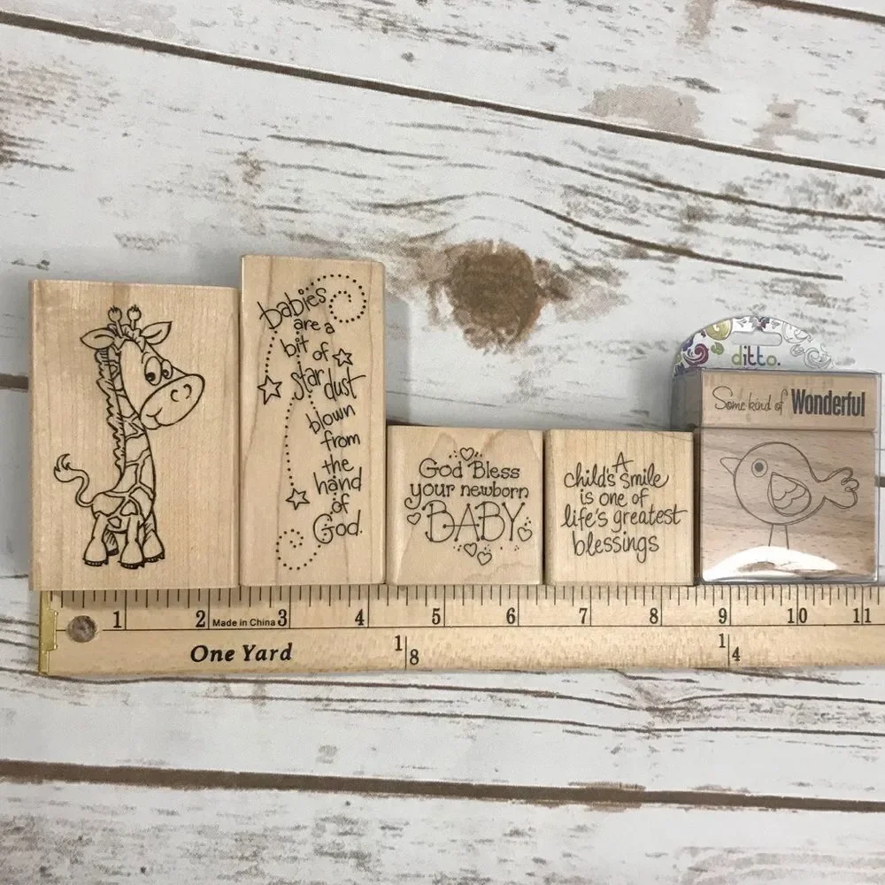 Wooden‎ rubber block Stamps Stampendous & Ditto Baby Themed Set New bird giraffe
